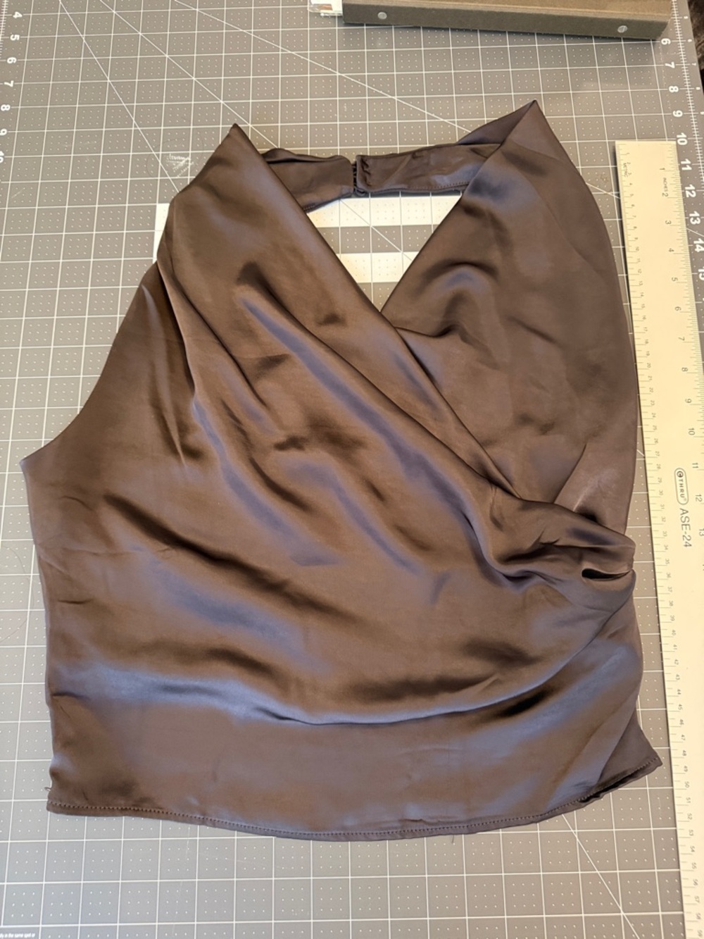 Satin Drape Wrap Halter Top - slate